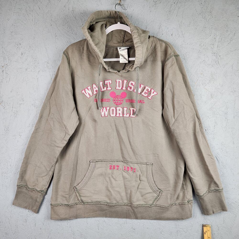 Vintage Walt Disney World Sweatshirt Womens 2XL Gray Hoodie Pullover Embroidered
